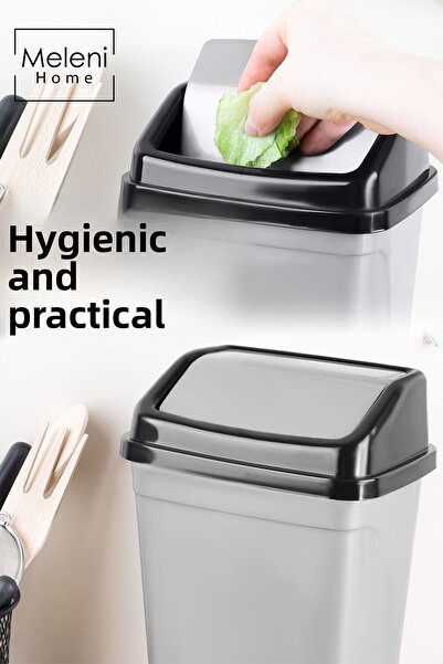 Meleni Home 5 Liter Plastic Trash Can with Lid - Home Office Bathroom Kitchen Countertop Trash Can Gray