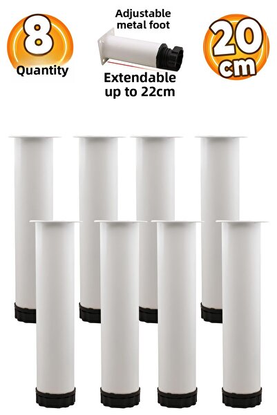 Badem10 Ρυθμιζόμενο Έπιπλο Καναπέ Κονσόλα Πολυθρόνα Μεταλλική Υποστήριξη Riser Λευκό Πόδι Πόδια 20 cm 8 τμχ