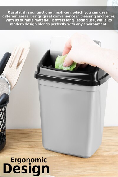 Meleni Home 5 Liter Plastic Trash Can with Lid - Home Office Bathroom Kitchen Countertop Trash Can Gray