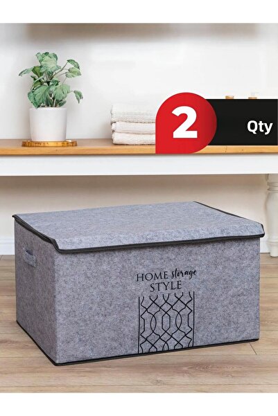 Smyak Mega Plus Cutie Gri din Pâslă cu Capace - 57x41x31 CM, 2 BUC