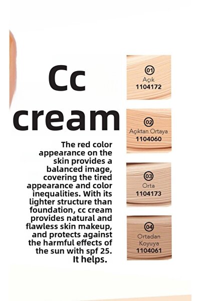 Farmasi Cc Cream |   01 Light Light Tone Spf 25 Moisturizer 9 in 1 Tone Equalizer 50 ml