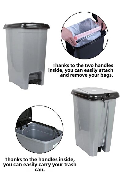 Citim Pedal Grey Bathroom Kitchen Trash Can Black Lid Slim Pedal Trash Can 25Liters