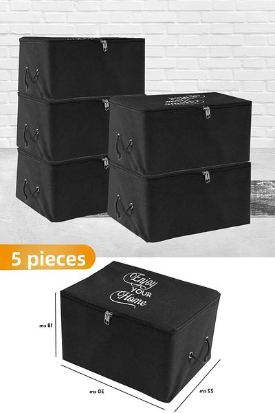 Serstil 5 Pieces - Mini Size Black Storage Bag with Print Detail 30 X 22 X 18 Cm