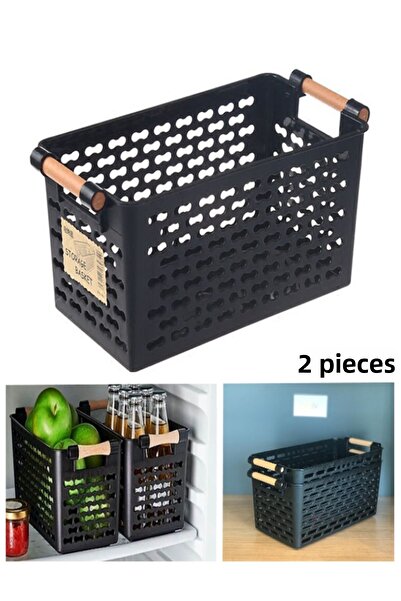 Bayev 2 Pieces Black Refrigerator - Wooden Colored Kitchen Organizer Vegetable Fruit Basket