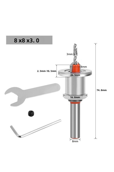 Choice1 مجموعة رؤوس مثقاب غاطسة قابلة للتعديل مقاس 8x8x3، بساق 8 مم، أداة شطب...