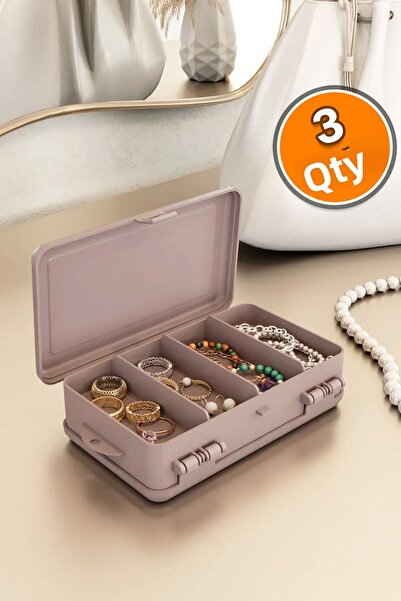 Pufwin Home منظم مجوهرات وصندوق إكسسوارات صغير متعدد الأغراض ومقصورة مزدوجة