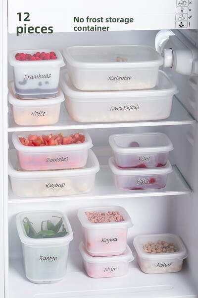 Porsima 1126 12 White Labels No Frost -25 ° C Microwave Deep Freezer Food Storage Set