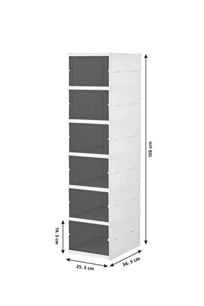 Dükkanönü 6 Tiers Modular Shoe Rack Luxury Shoe Box Set Cabinet Folding Stackable White