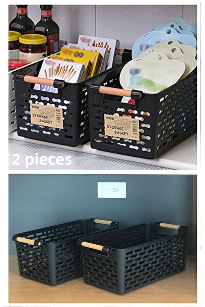 Bayev 2 Pieces Black Refrigerator - Wooden Colored Kitchen Organizer Vegetable Fruit Basket