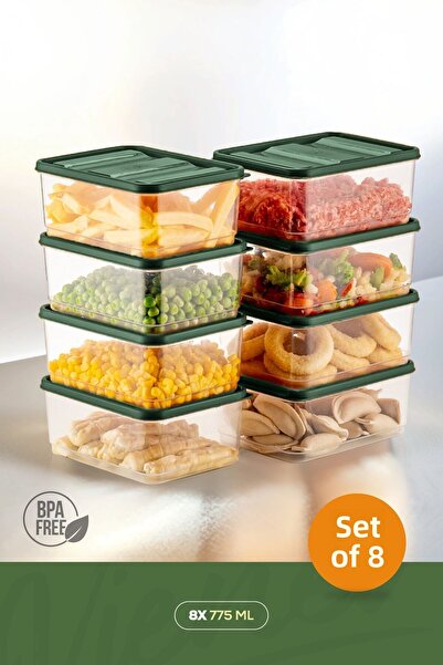 Vienev Organizator verde pentru frigider din 8 piese - Recipient de depozitare pentru congelator potrivit pentru cuptorul cu microunde