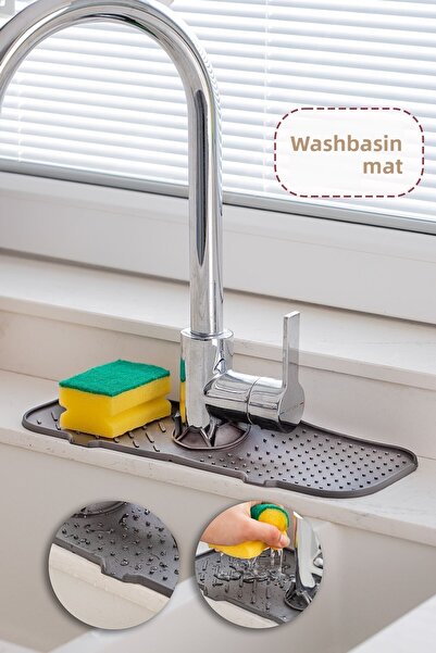 Porsima GP-154 Elastic Faucet Sink Mat Gray-Water Holder Organizer Non-Slip K...
