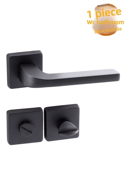 Badem10 Mâner de ușă compatibil cu baie WC Tog Black, mâner de ușă cu rozetă pătrată, mâner de ușă potrivit pentru stânga și dreapta
