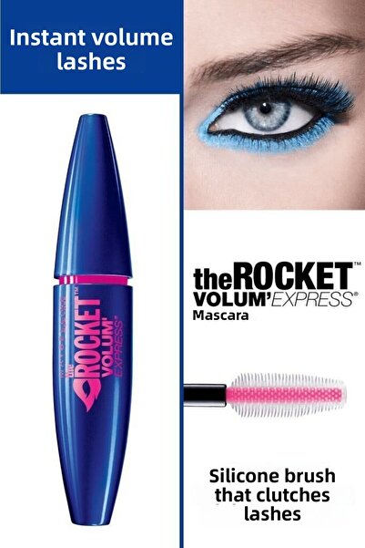 Maybelline New York مجموعة مكياج العيون المزدوجة من مايبيلين روكيت الماسكارا السوداء ذات الحجم الكثيف