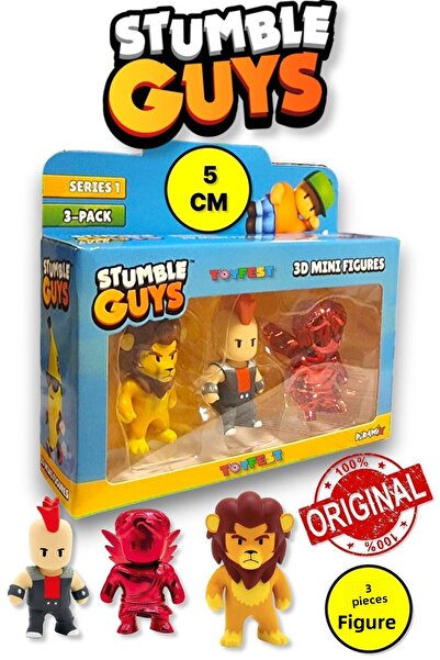 TOYFEST مجموعة شخصيات Stumble Guys Series 1 - ثلاثية الأبعاد مكونة من 3 قطع - 3 قطع ليونيداس بانك دود روبي كيوبيد - 5 سم