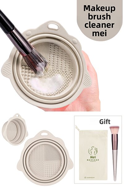 mei ملحق وعاء تنظيف فرشاة المكياج من السيليكون، قابل للطي، بساط تنظيف فرشاة وإسفنجة