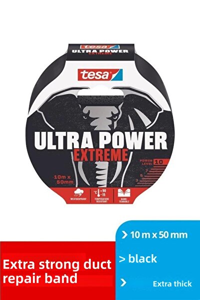 Tesa Ekstra Güçlü Duct Tamir Bandı, Ultra Power, 10m X 50mm, Siyah