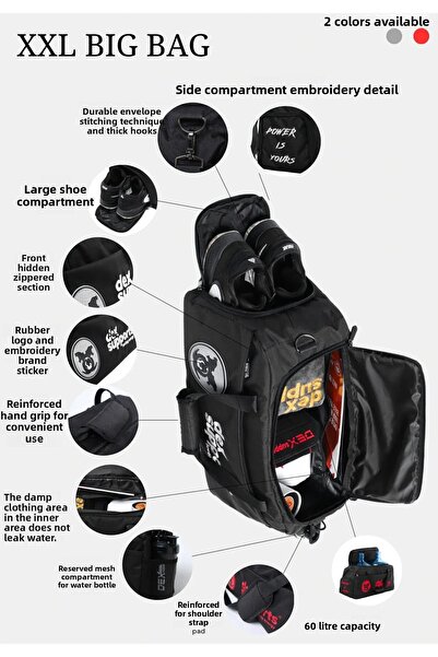 Dex Supports Large Size XXL Sports Bag - Fitness, Gray BIG BAG