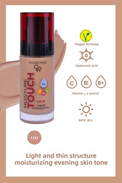 Golden Rose Moisture Touch Liquid Foundation 110 Hyaluronic Acid Moisturizing Foundation 30 ml