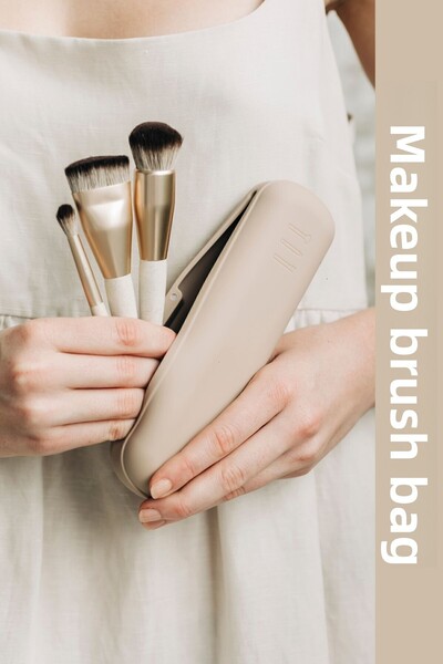 Mamastuff Силиконова чанта за грим четки - Органайзер за моливи - Малък размер, светлокафяв