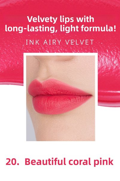 PERIPERA تركيبة خفيفة تدوم طويلاً، بطانة مخملية، حبر Peripera Airy Velvet (20 لون وردي مرجاني جميل)
