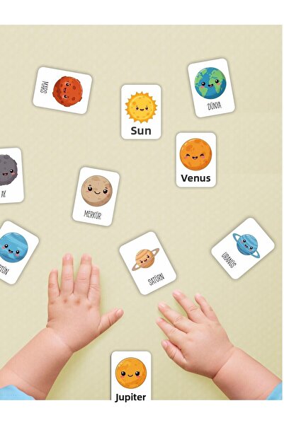 karbonsoft Intelligence Cards Wooden Educational Memory Matching Game Cute Planets Toy ( 5.5 x 7.5 CM)