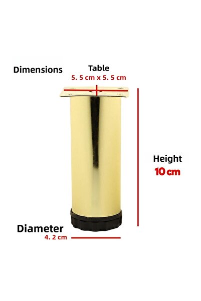 Badem10 Adjustable Cabinet Furniture Sofa Base Metal Support Riser Leg 10 cm Gold Legs 4 Pieces