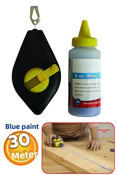 Badem10 Painted Whisk Drawing Rope with Plastic Chamber Construction Carpenter Rope 30 Meters Blue Chalk Paint