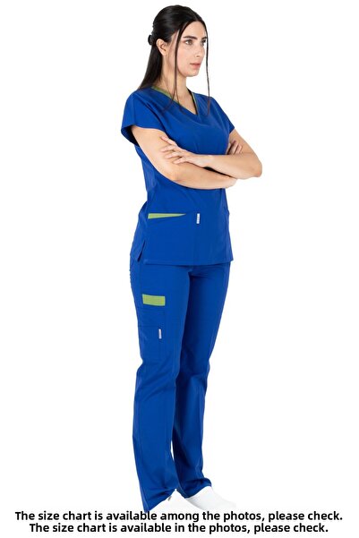 Alsancak Üniforma Set de tricou pentru doctor și asistentă din țesătură subțire din lycra albastră Twin Flex Parlament