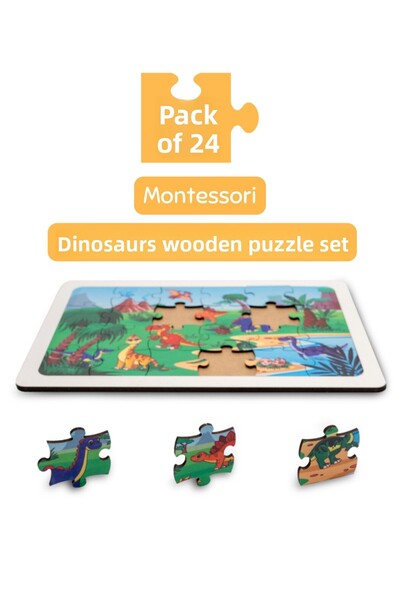 Hopiers مجموعة أحجية الديناصورات الخشبية مونتيسوري (24 قطعة) - تعليمية وآمنة