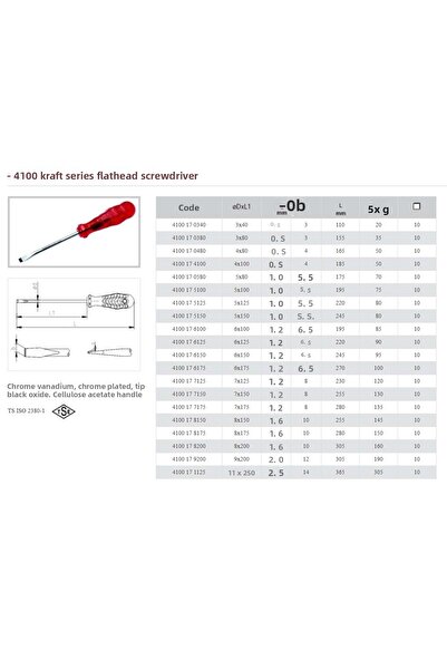 İzeltaş İzeltaş 6x125 Kraft Series مفك براغي مسطح 4100 17 6125