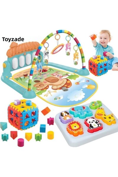 Oyuncakhane سجادة لعب للأطفال مع بيانو - مركز الجمباز، خشخشة مرآة، حيوانات ثل...