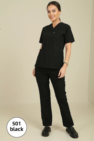 demirbaş طقم نسائي من قماش التيري كوتون بياقة ظرف باللون الأسود