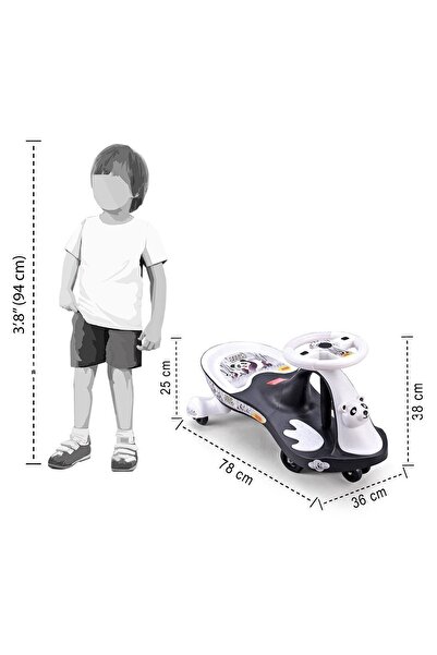 Babyhug Babyhug Panda Gyro Swing Car with Music & Lights, 180Â° Turn, Age 3+, Black/White