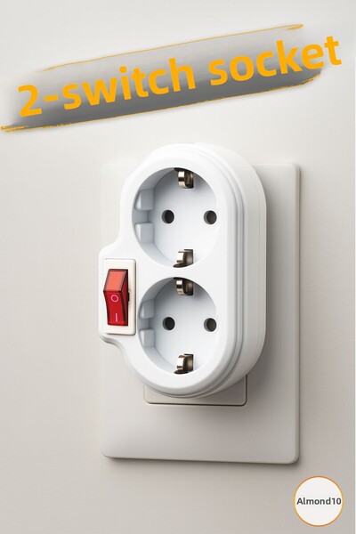 Badem10 2-Piece White Group Socket with Wireless On/Off Switch Plug Grounded Multi-Duplicator with Goliath Button