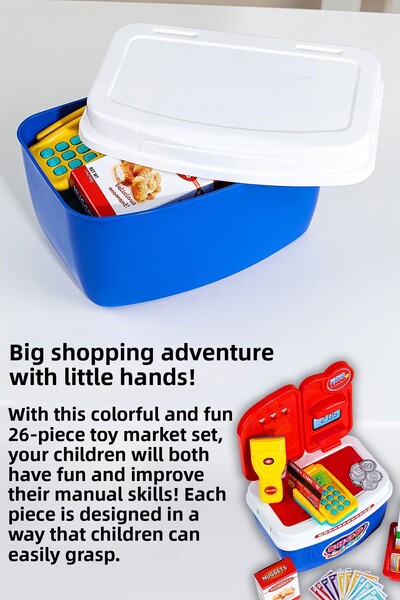 Meleni Toys مجموعة ألعاب السوق المكونة من 26 قطعة - مجموعة ألعاب تعليمية لتسجيل النقدية مع حقيبة حمل وملحقات