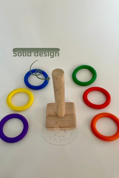 DORU Montessori Natural Wood Primary Colors Ring Stringing Sorting Game Kindergarten Nursery Educational Baby Gift