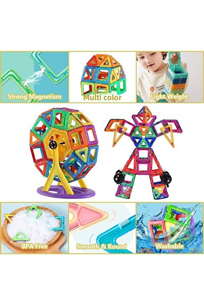 Arabest Magnetic Tiles, 136 pcs Magnetic Blocks Set Magnet Toys with 2 Cars
