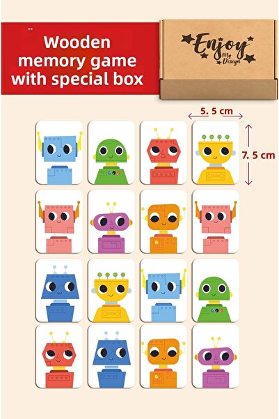 Enjoymydesign بطاقات الذكاء الخشبية، لعبة مطابقة تحت عنوان الروبوتات اللطيفة،...