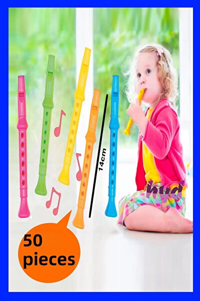 Hyd 50 Pcs Toy Colorful Plastic Mini Flute Musical Instrument 14cm Preschool Birthday Karne Gift