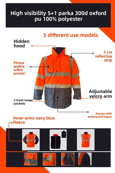 Selçuklu Plus معطف أكسفورد 5+1 - معطف عمل عاكس عالي الوضوح