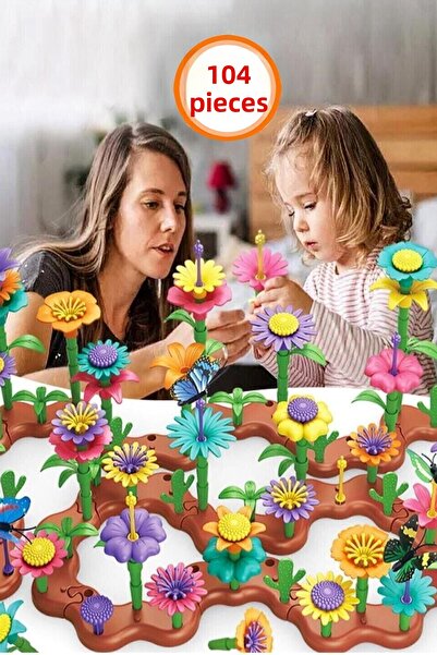 Bundeba 104 Pieces Garden Flower Building Set Building Blocks Puzzle Find the Put Together Puzzle Educational Toy Flower Garden