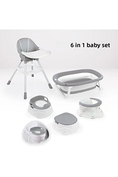YILDIRIM OYUNCAK مجموعة أطفال قابلة للطي 6 في 1 - كرسي مرتفع، مقعد حمام، حوض استحمام، خطوة قعادة ومحول
