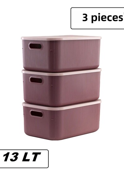 Bayev 3 Pieces Purple Storage Box with 13 Lt Capacity - In-cabinet Organizer