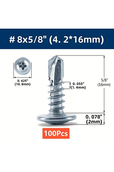 SANJODS 100 قطعة 4.2 × 16 مم (8 × 5-8) #8 مسامير برغي ذاتي الحفر برأس جملوني ...