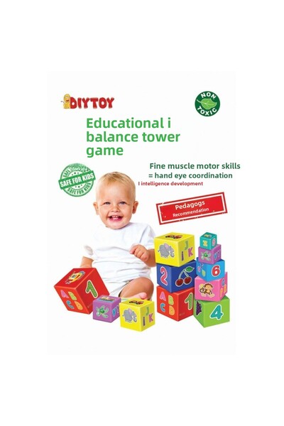 Diytoy Educational Tower and Balance Cubes (letter, number, fruit, animal)