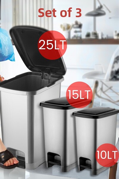 Nandy Home Set de 3 găleți de gunoi Eco Slim Pedal / 10-15-25 LT