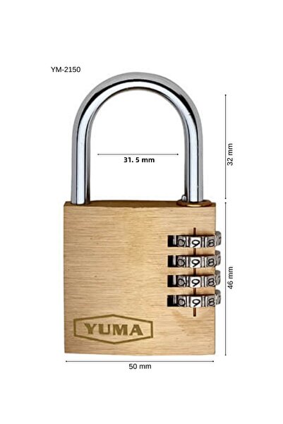 yuma kilit Yuma Ym2150 قفل مجمع 4 أرقام نحاس تغليف نفطة 50 مم