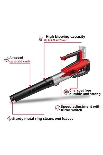Einhell 18 V battery leaf blower, Brushless motor, 200 km/h air flow speed, 6...