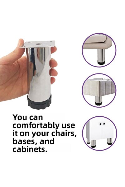 GLASWEN Picioare de susținere din metal reglabile de 12 cm cromate pentru mobilă, canapea, dulap, masă de cafea, picior pentru unitate TV