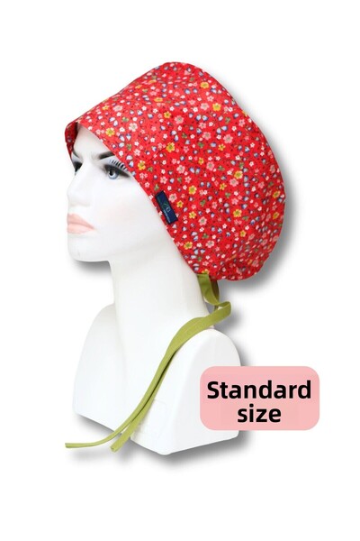 doktorbonem Șapcă chirurgicală standard cu model de flori roșii crocante, șapcă pentru medic, asistentă, asistent medical